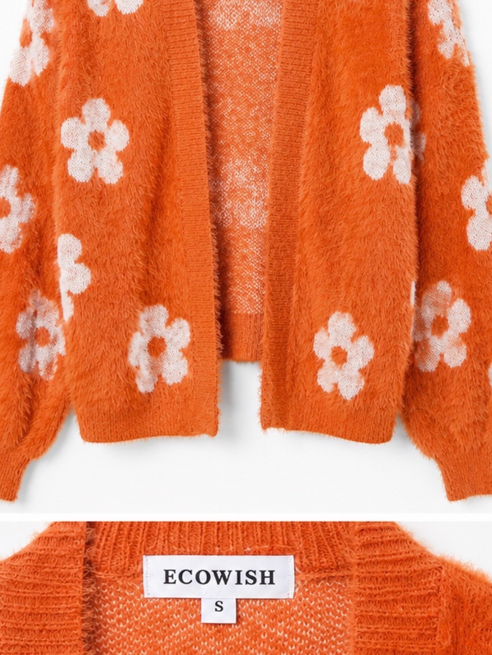 Fuzzy Daisy Cardigan Floral Sweater Orange Size Small - Picture 4 of 4